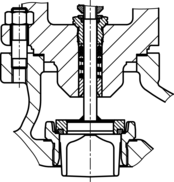 Sectional drawing: seat-guided V-port plug with soft seal by SAMSON