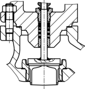 Sectional drawing: seat-guided V-port plug with metal seal by SAMSON